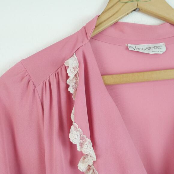 Vintage Small Robe Pink Lace Ruffle Collar Coquette Dollette Retro Dainty Long - Picture 7 of 13
